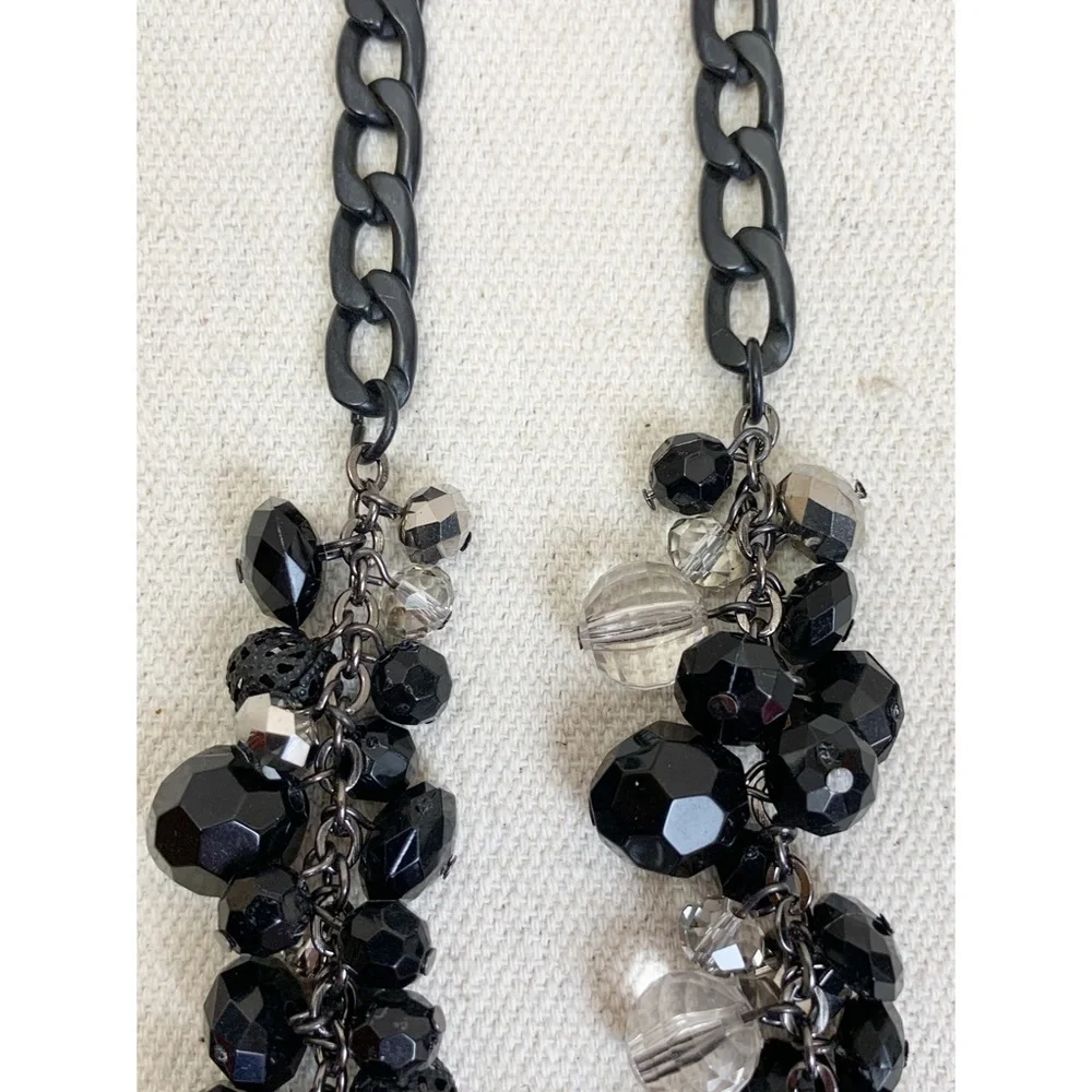 Long Black chain faceted bead cluster necklace
